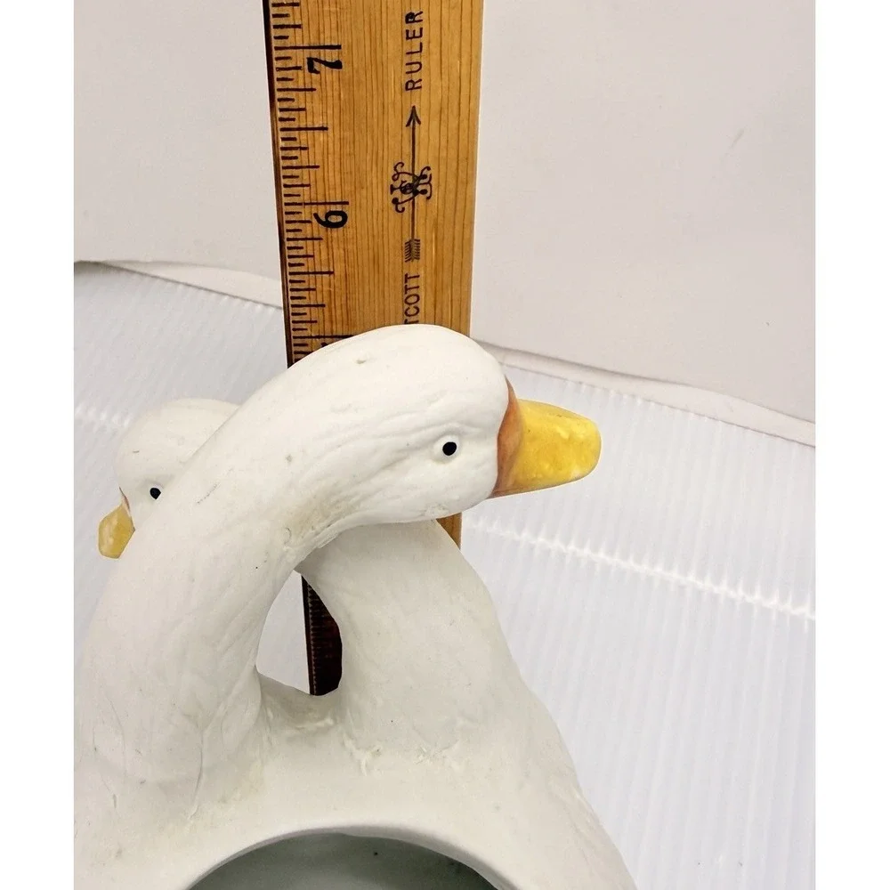 Vintage Double Goose Porcelain Planter Vase White Ducks Farmhouse Cottage Decor